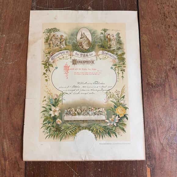 1883-1900 Erinnerung An Den Tag Der Confirmation‎ Du Quoin, Illinois Certificate - Picture 1 of 16